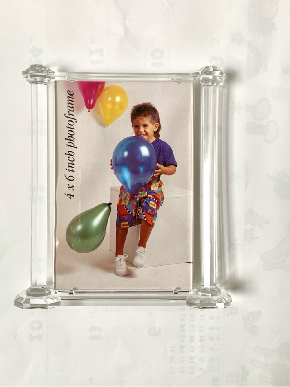 1990s clear acrylic columns 6 x 4 photo frame